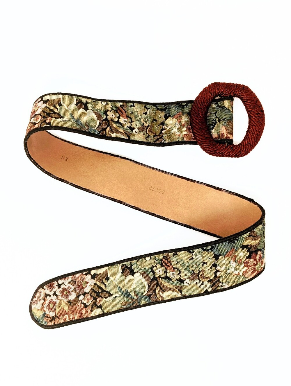 Tapestry Victorian Floral Wide Belt with Rust Buckle